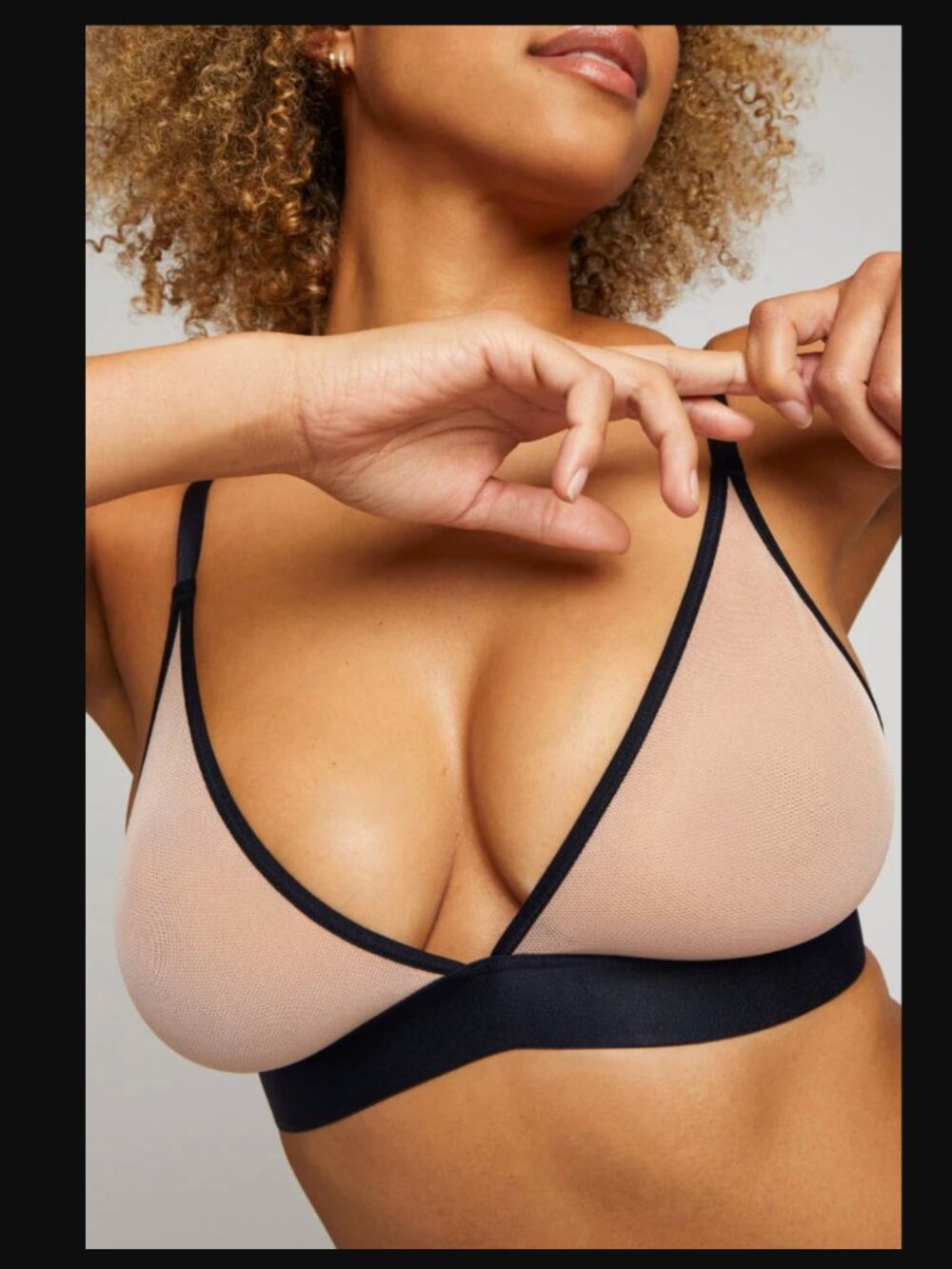 Negative Underwear Sieve Triangle Bra in Buff + Black, 0